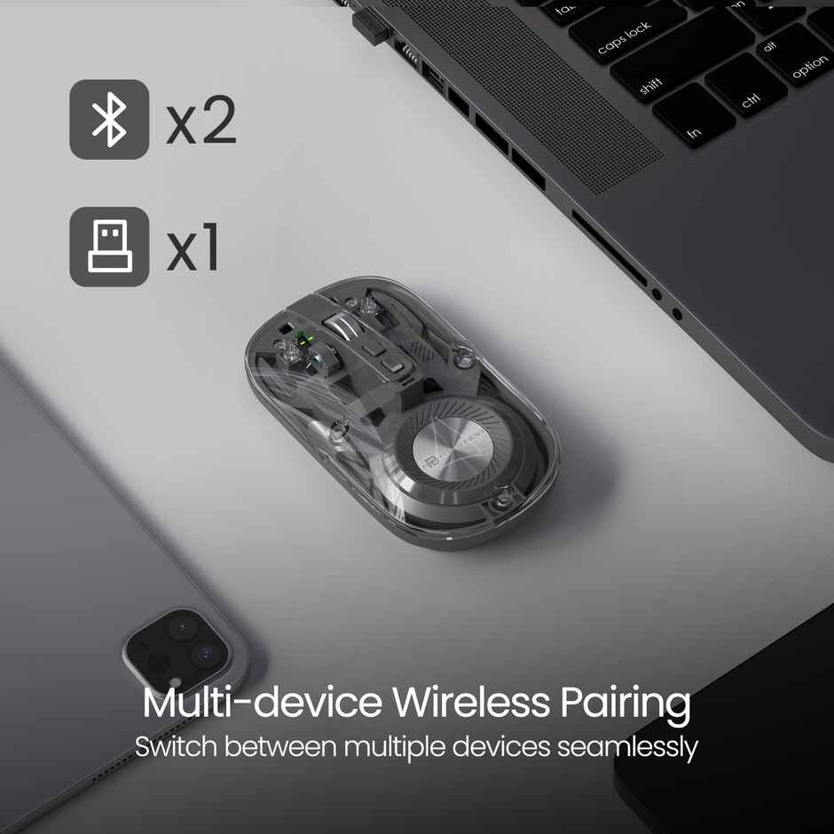 Portronics Toad 8 Transparent Wireless Bluetooth Mouse with Rechargeable Battery | Grey