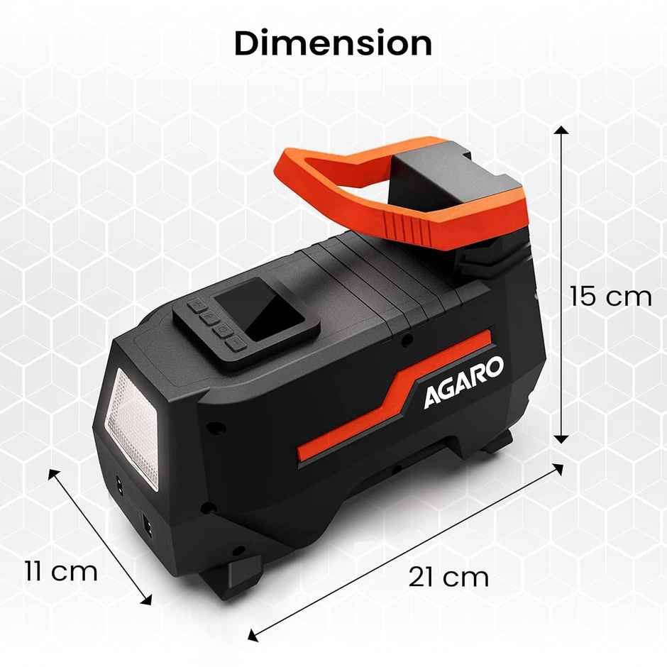 Agaro Digital Portable Tyre Inflator, 12V Dc/230V Ac, 150 Psi, 165W, Digital Display For Car & Bike