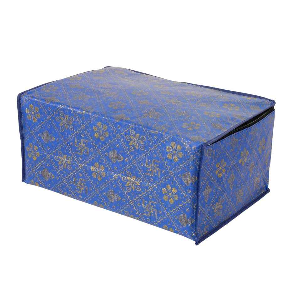Perpetual Saree Organizer - Foldable Cover with Zip | Transparent Window | Blue | Pack of 2