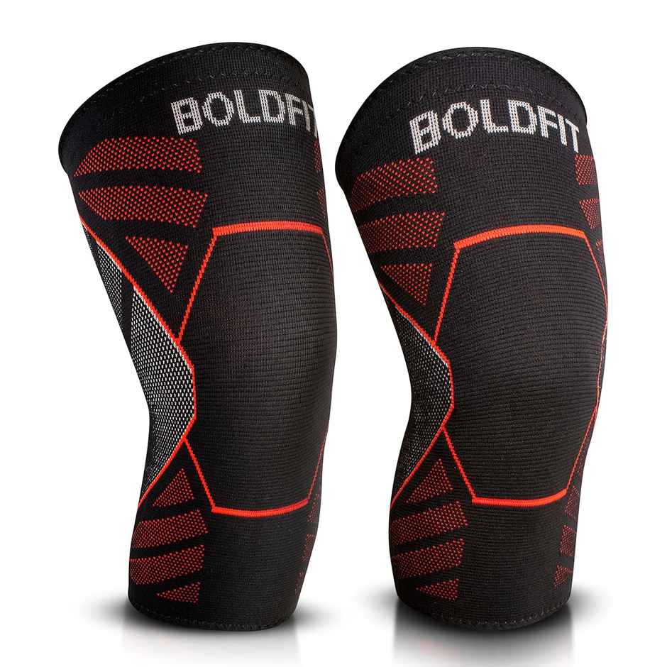 Boldfit Knee Support For Men & Women Leg Sleeves For Gym Squats Red Black - Large