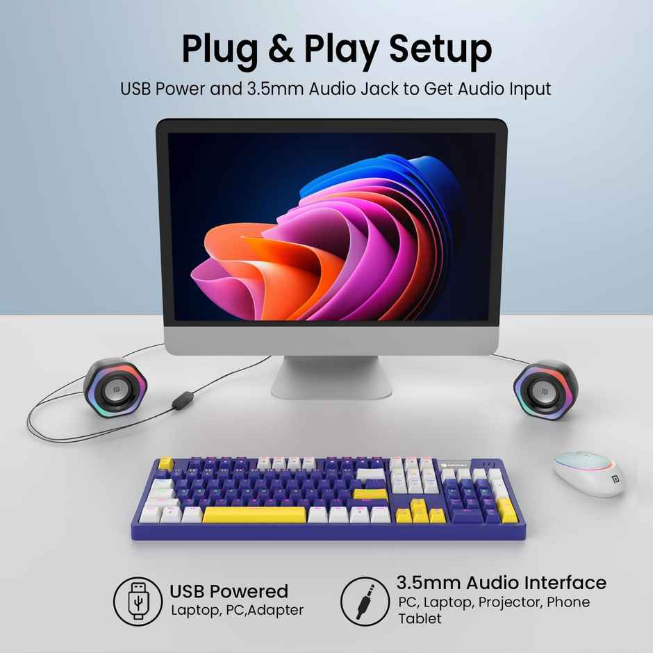 Portronics Intune 4 6W Portable USB Powered Wired Speaker With Volume Control, 3.5mm AUX In(Black)