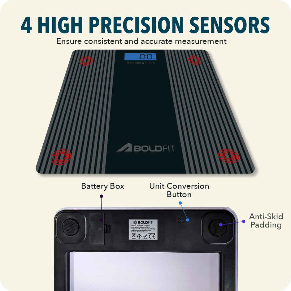 Boldfit Weight Machine for Body Weight Weighing | Digital Large LCD Display - Black | Nexus