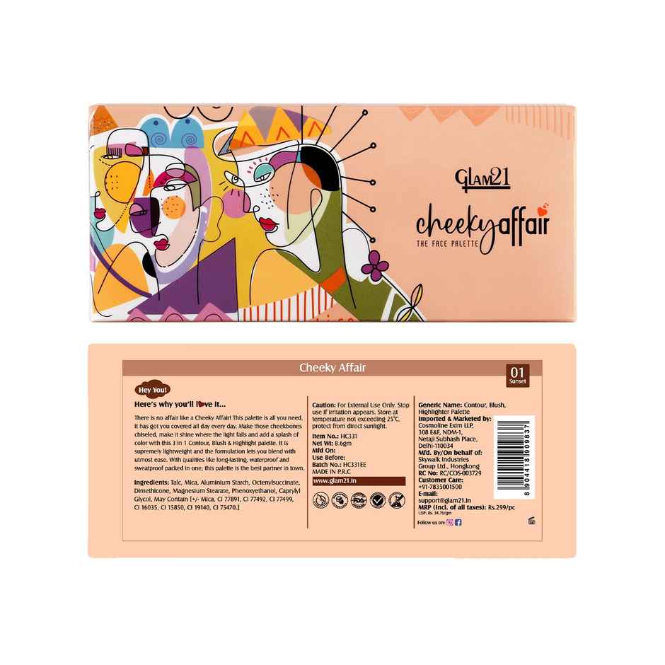 Glam21 Cheeky Affair the Face Palette | Palette 3 in 1 Contour, Blush & Highlight Palette-sunset