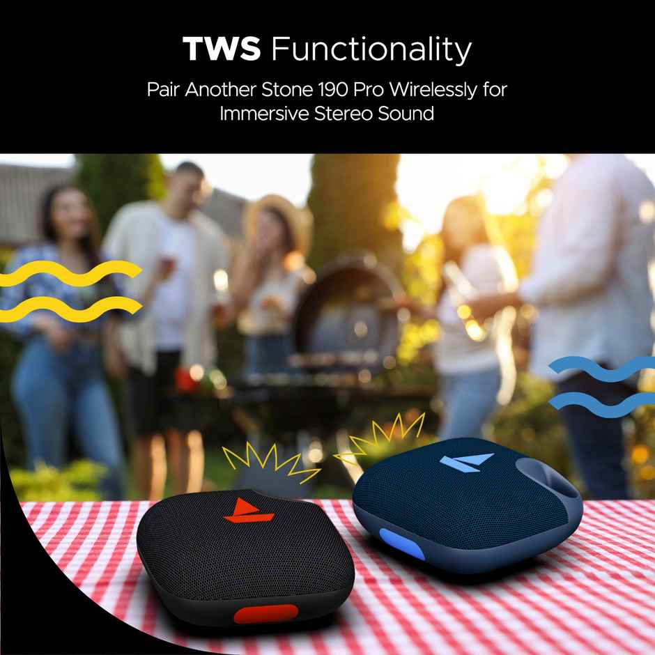 boAt Stone190 Pro Bluetooth Speaker with 5W Signature Sound, Up to 12hrs of Playtime, TWS Feature, Built-in Mic, Bluetooth v5.3, AUX Port, TF Card, IPX6 & Type-C Bluetooth Speaker - Tropical Blue