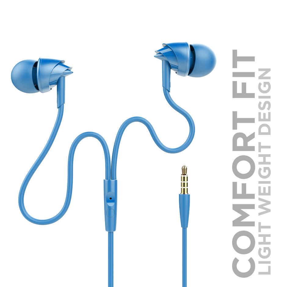 boAt BassHeads 100 Wired Earphones with Hawk Inspired Design, Super Extra Bass & Mic (Blue)