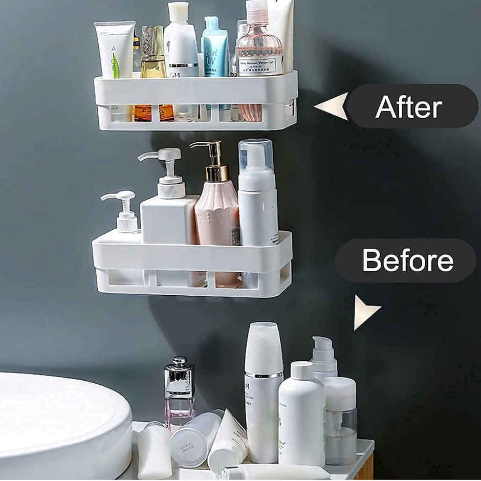 Perpetual Bathroom 1Shelf + 1Soap Dish Holder | Self-Adhesive Rack for Wall | Pack of 2