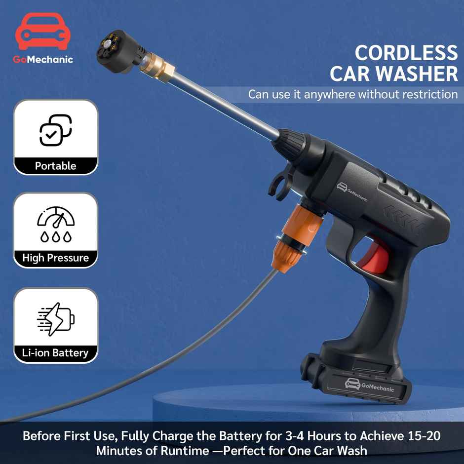 Gomechanic Cordless Pressure Washer | Rechargeable With 5-In-1 Nozzle & 5M Hose Pipe