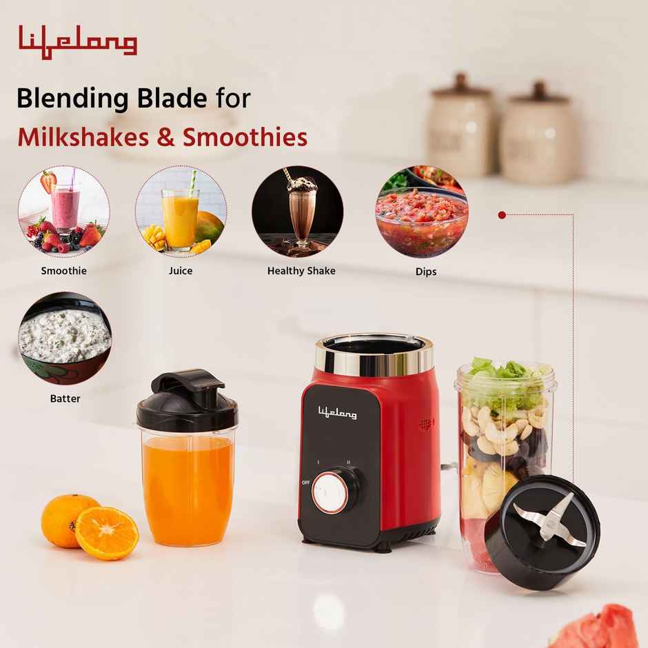 Lifelong Nutri Blender for Smoothies and Juices 500 Watts with 2 Jars Stainless Steel Blades