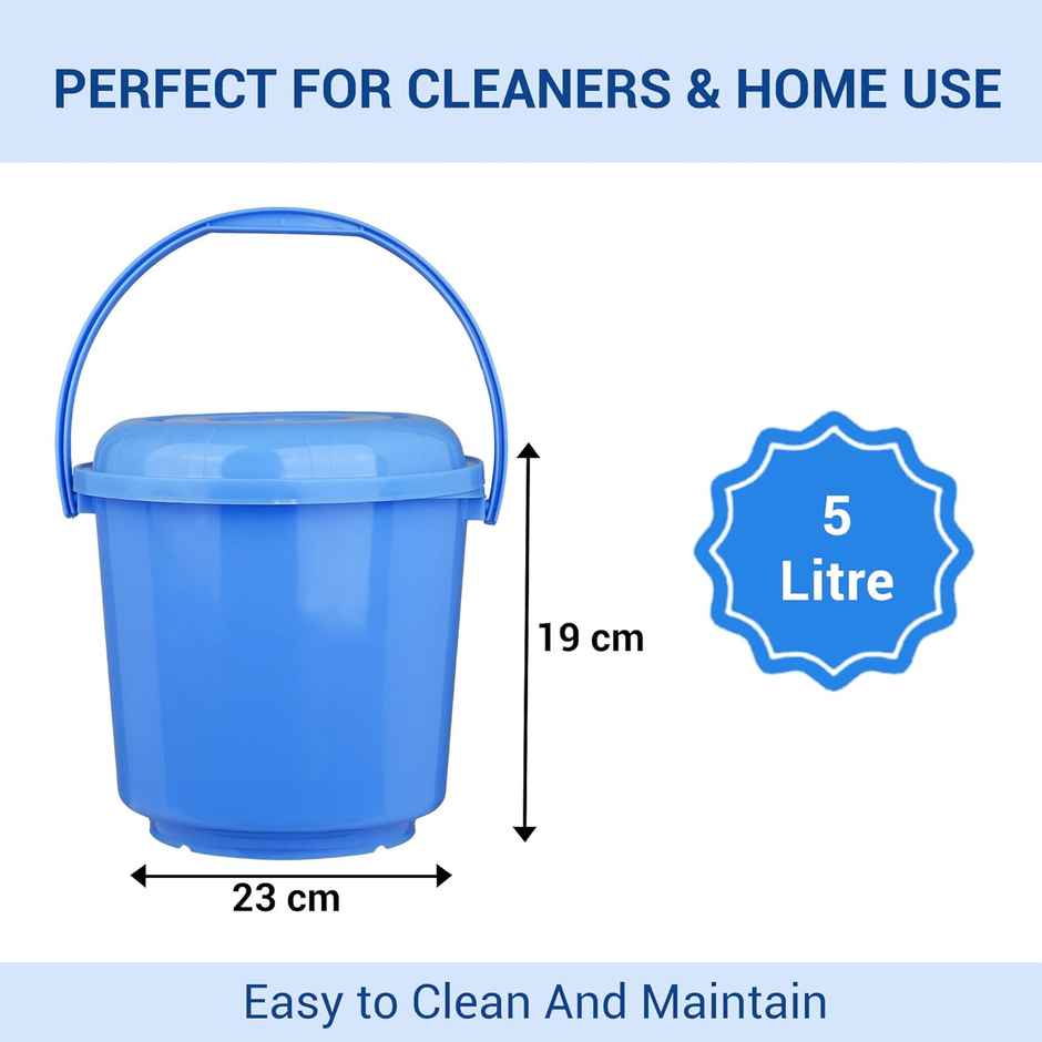 Kuber Industries Plastic Bucket for Cleaning & Storage|Plain Bucket|5 L|Pack of 2|Blue