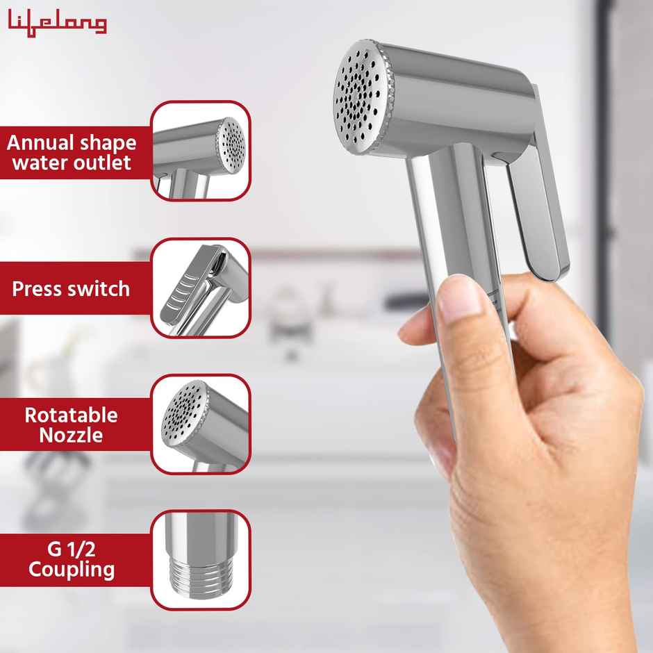 Lifelong Health Faucet Gun, Hand Jet Bidet Spray Head Abs Material 19 Chrome