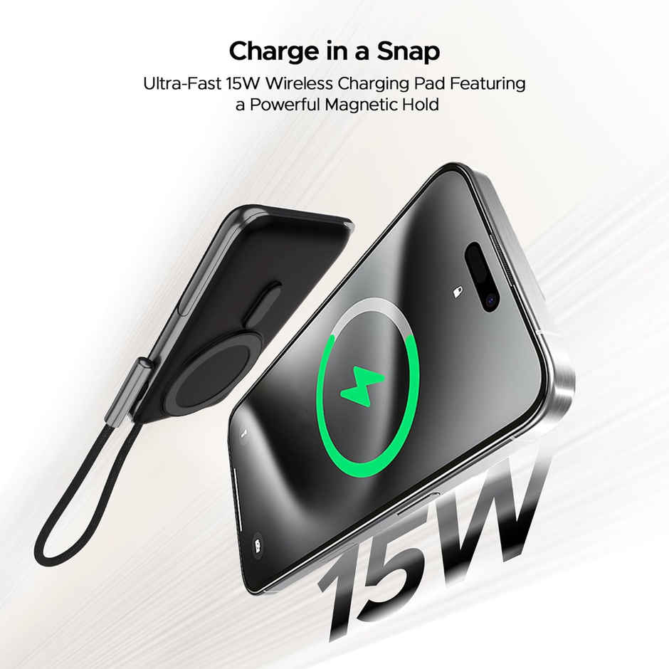 boAt Energyshroom PB330 MagnaCharge 10000 mAh Magnetic Wireless Power Bank w/ 15W Wireless Charging, Metal Stand,Magnacharge Ring for iPhone and Android Phones w/Wireless Charge - Black