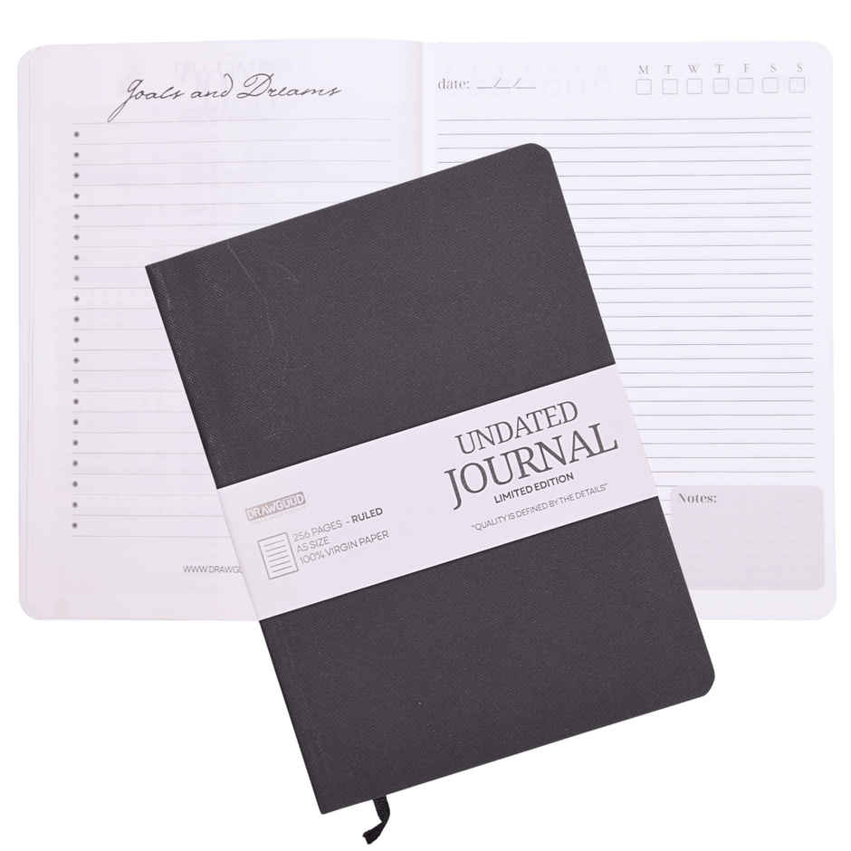 DRAWGUUD A5 Journal Notebook, Leatherite |Hardback,100 GSM 256 Pages Lined | Brown | 14.5 x 21.3 cm