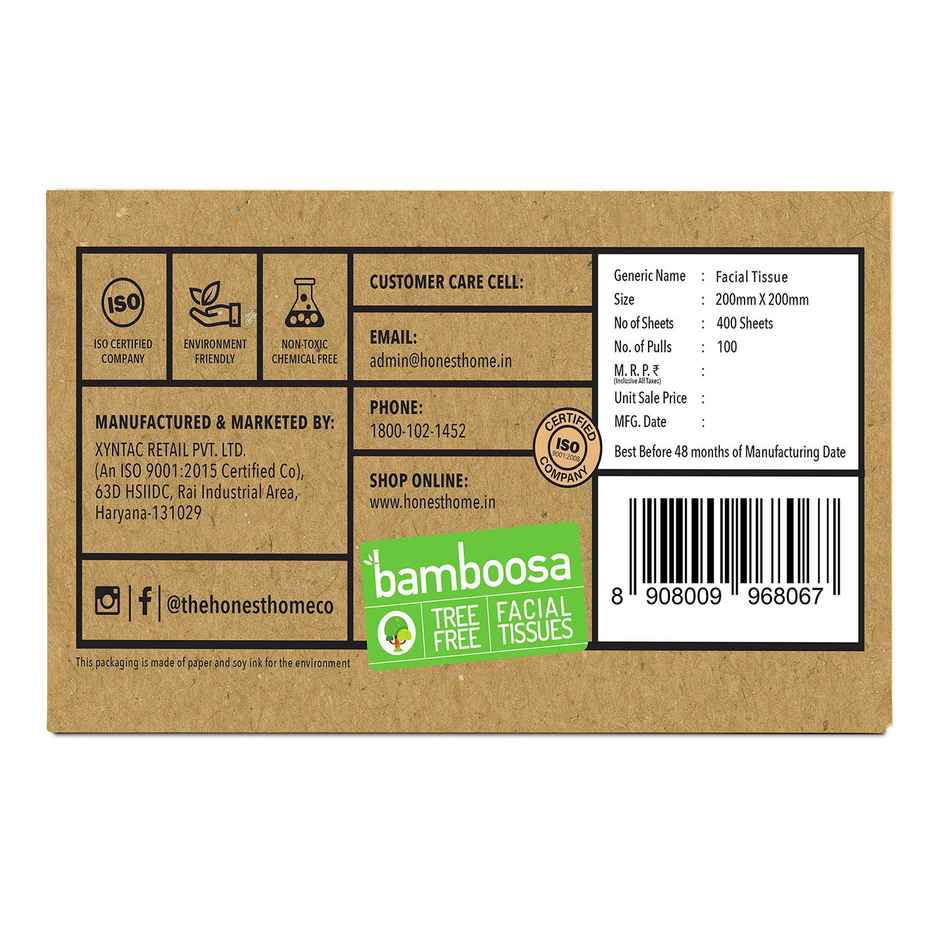 The Honest Home Company Bamboosa 2 Ply Facial Tissue | 100 Pulls | Brown