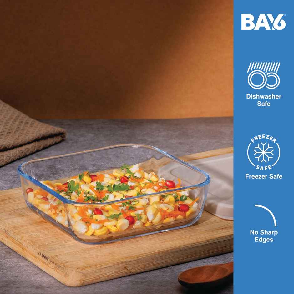 BAY6 Premium Imported Borosilicate Glass Container with Lid - 1170 ml - Beige