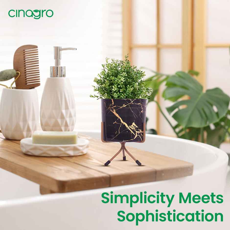 Cinagro Metal Flower Vase Planter Pot - Marble Mirage Black| Suitable for Home Decor & Garden