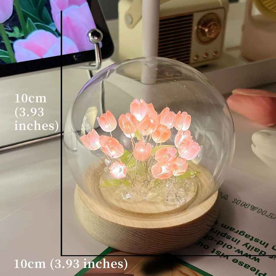 DesiDiya Round Tulip Crystal Ball LED Night Light For Valentine For Girlfriend, Wife, Love One