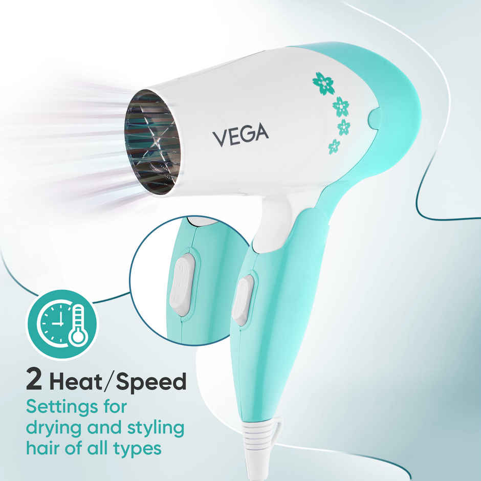 Vega Insta Glam Foldable 1000W Hair Dryer with 2 Heat/Speed Settings, VHDH-20N, | Made in India