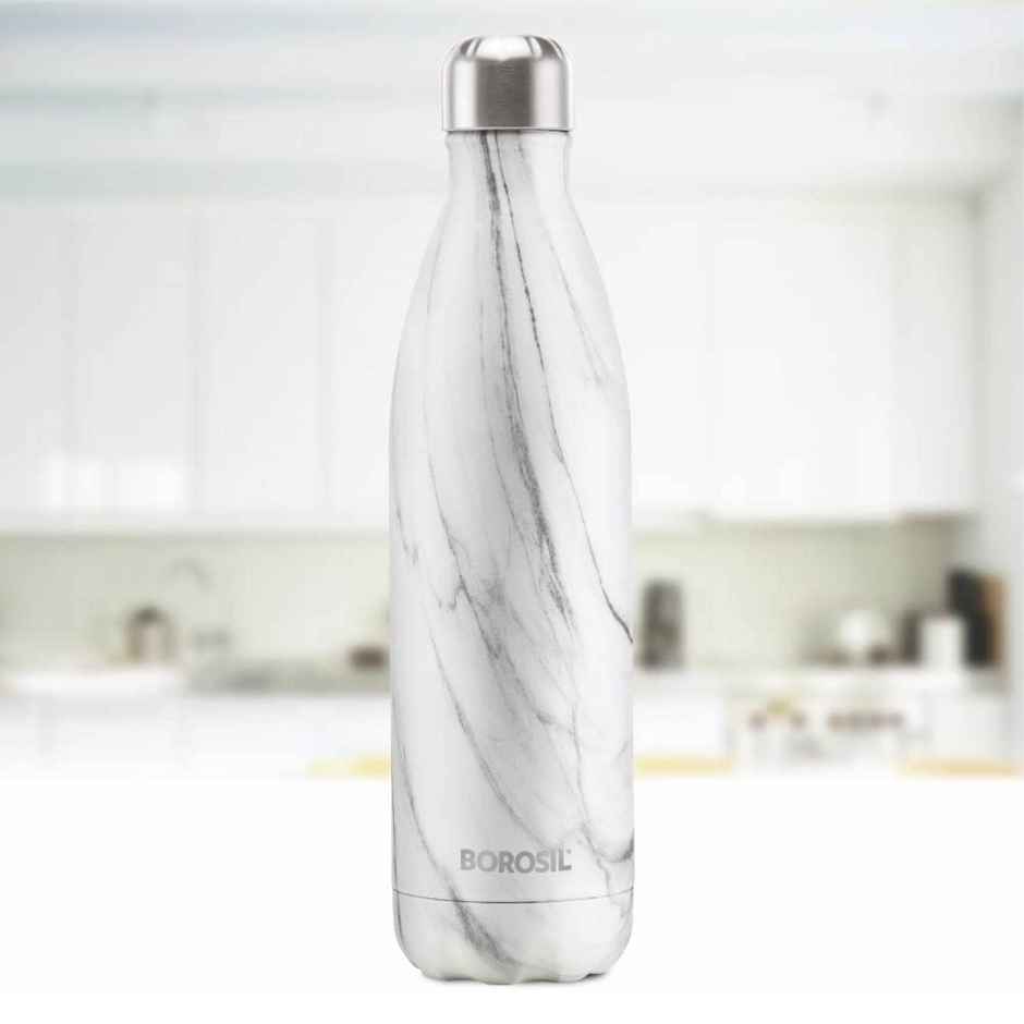 Borosil Bolt Marble Stainless Steel Water Bottle | 750 ml | Double Wall Vacuum Insulated Flask