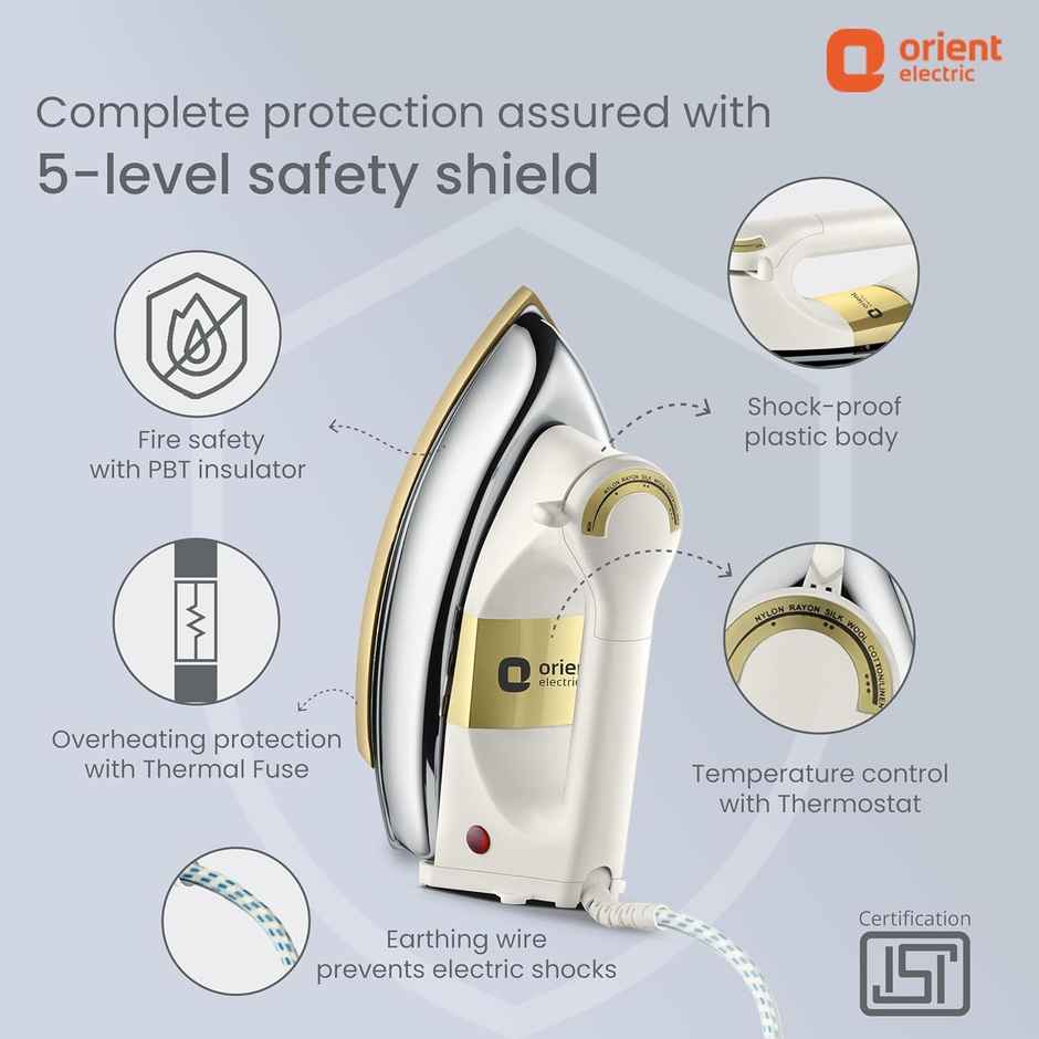 Orient Electric Kratos | 1000W Dry Iron(Press) Non-stick Soleplate | 180 degree swivel cord