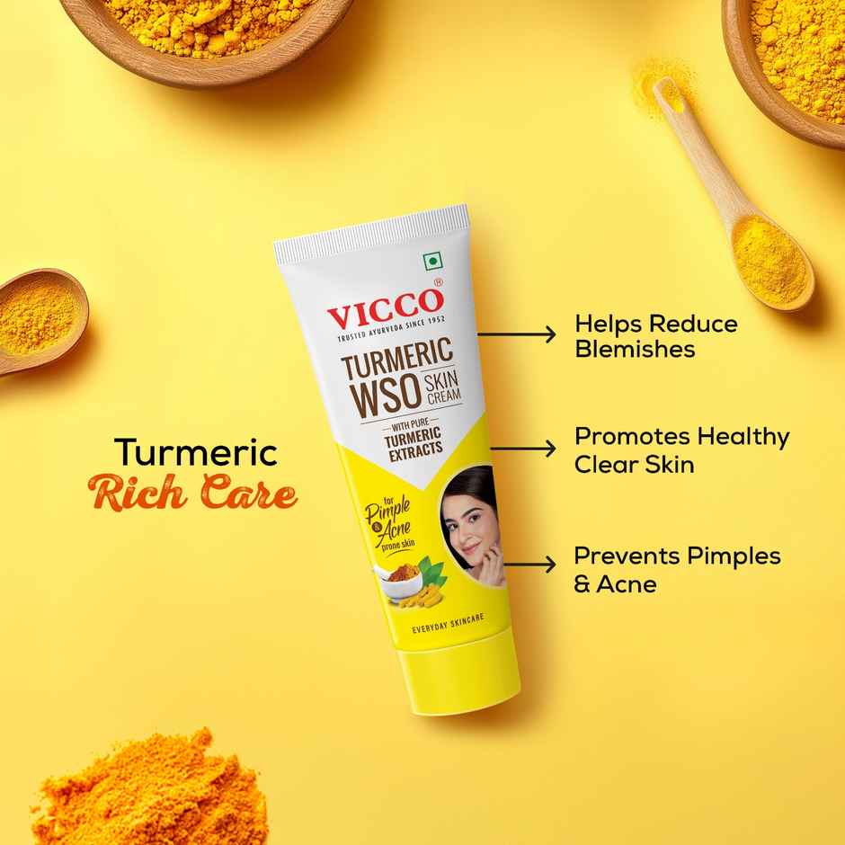 Vicco Turmeric WSO Skin Cream | Ayurvedic Face & Skin Cream for Acne & Pimple Prone Skin