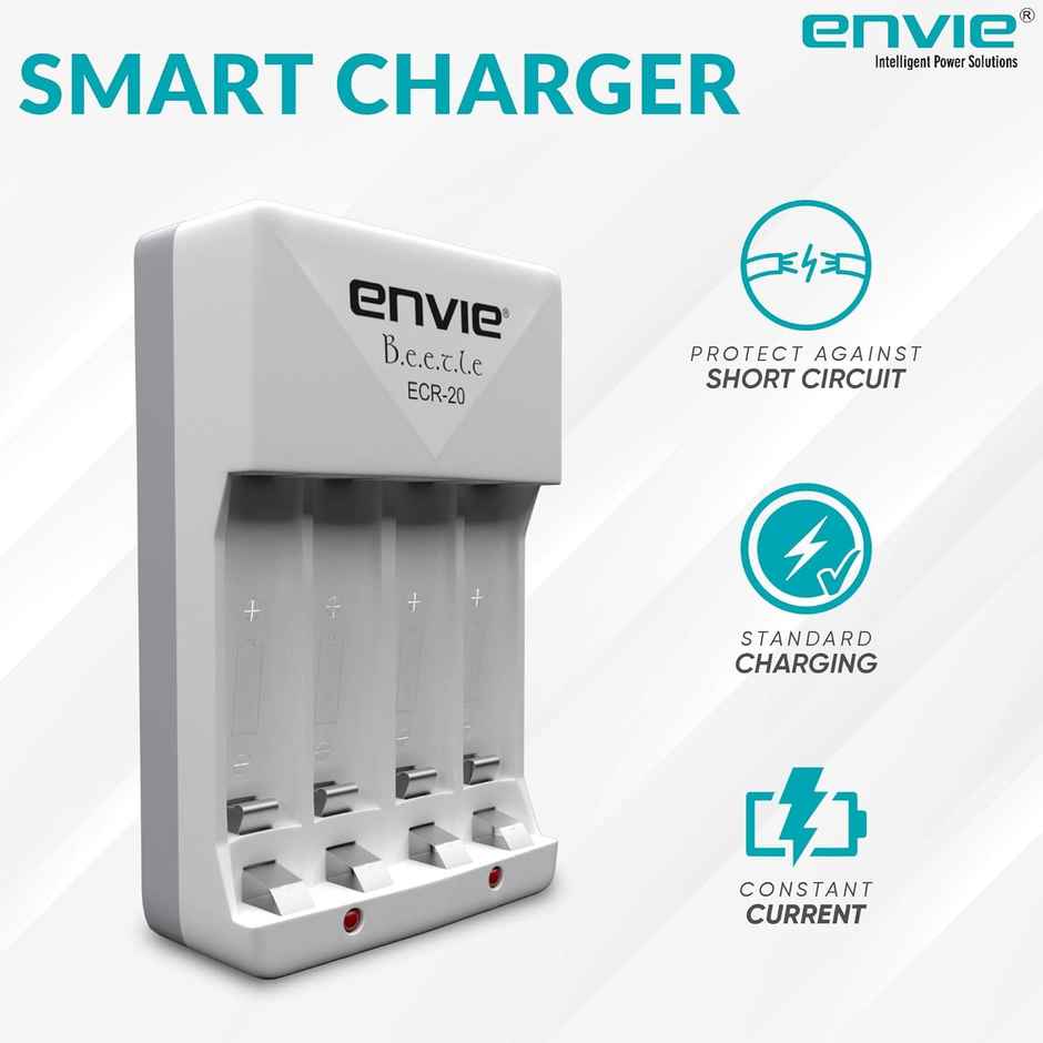 Envie (ECR-20) Beetle Wall Battery Charger for AA & AAA (Ni-MH/Ni-CD) Rechargeable Batteries with LED Indicators, Charge 2 or 4 Batteries at a Time