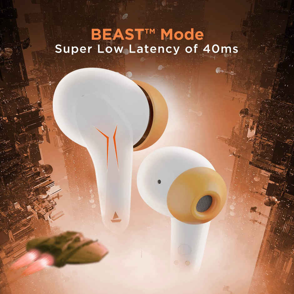 boAt Immortal 121 TWS Earbuds with Beast Mode(40ms Low Latency) for Gaming, 40H Playtime, Blazing LEDs, Quad Mics ENx, Boat Signature Sound, ASAP Charge - White Sabre