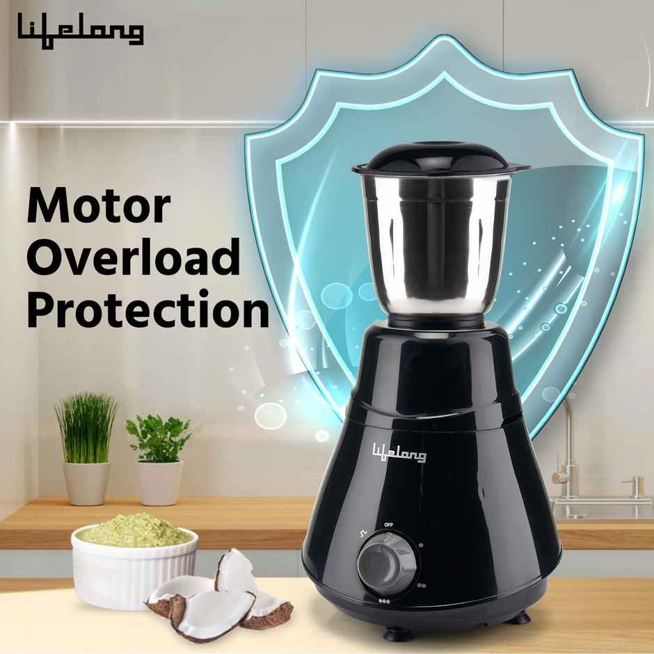 Lifelong LLMG202 Mixer Grinder | 500W | 2 Jars for Wet & Chutney Grinding | SS Blades | Black