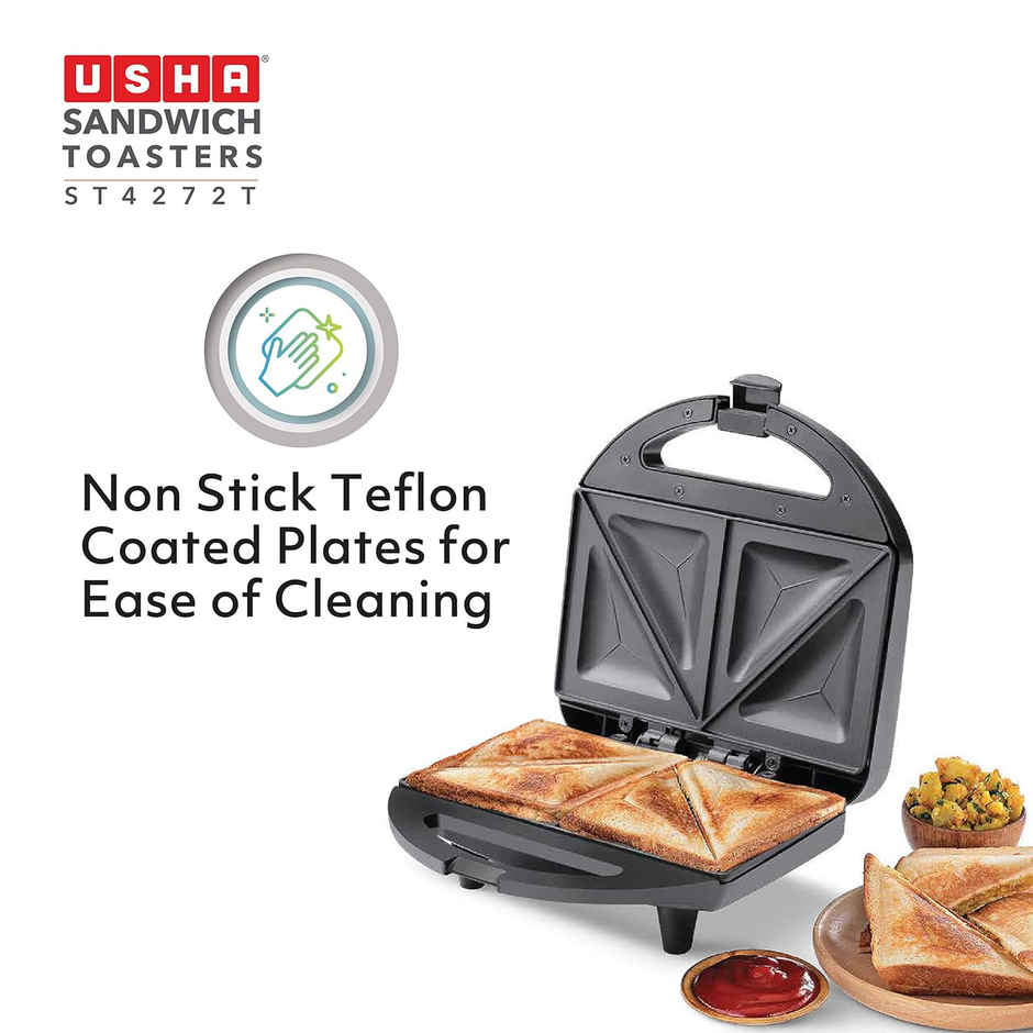 Usha Sandwich Maker Toaster (750W, 4-Slices, 2 Stage Thermal Safety, Led Indicators, Black)