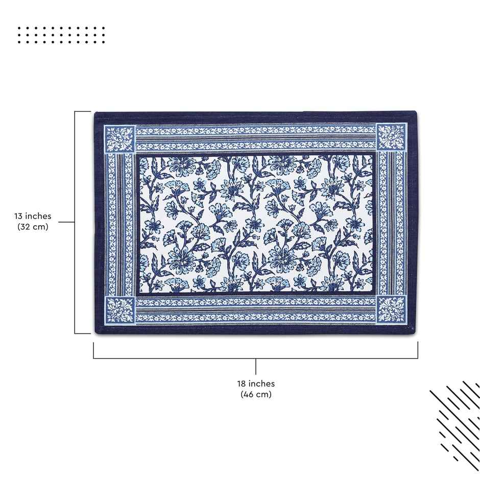 Encasa Xo Cotton Placemat Indigo-02 46X32 Cm, Pack Of 6