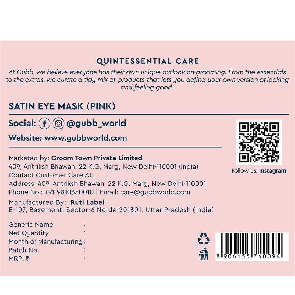 GUBB Satin Eye Mask | Pink