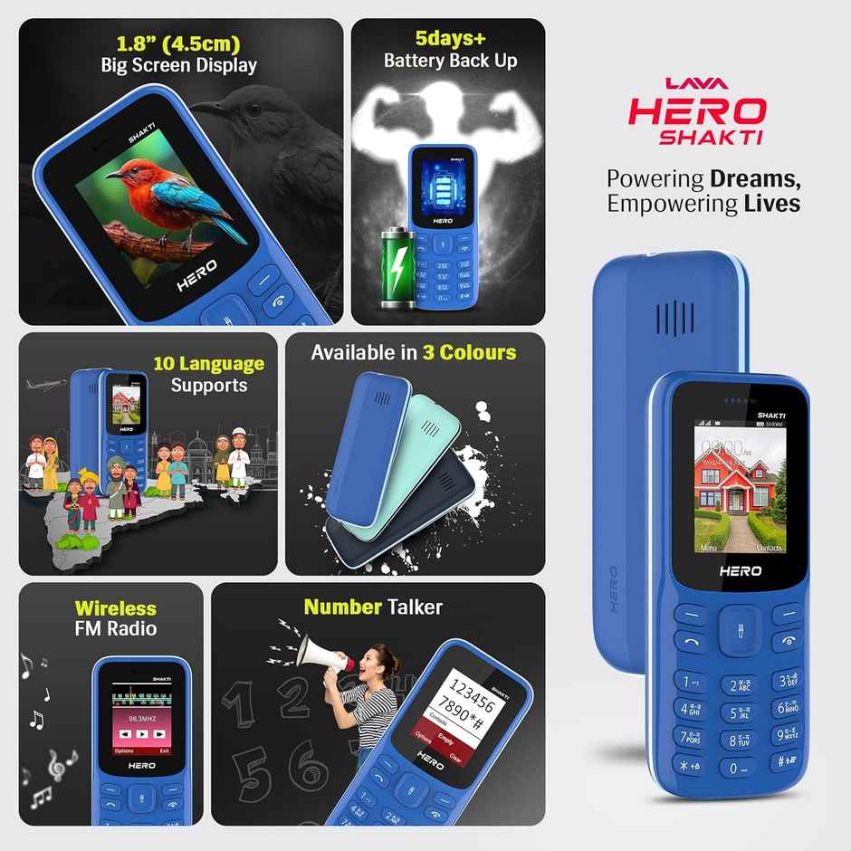 Lava Hero Shakti 2025 Dual Sim Keypad Mobile Phone with Vibration Alert |1.8" Display | Pepsi Blue