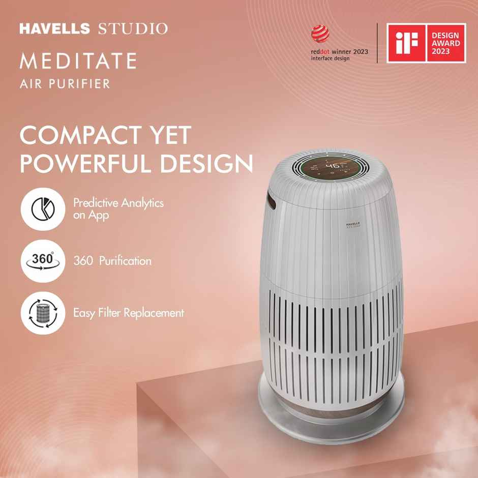 Havells Studio Meditate AP 250 Air purifier with SpaceTech Air Purification Technology |Silver Satin