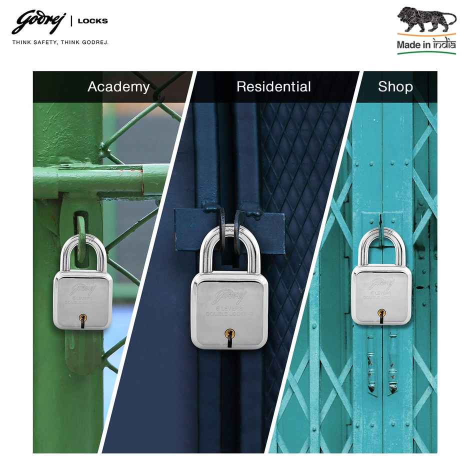 Godrej Locks I Square 6 levers 50 mm 4 Key Padlock for Main Door Corrosion Resistant Shackle Silver