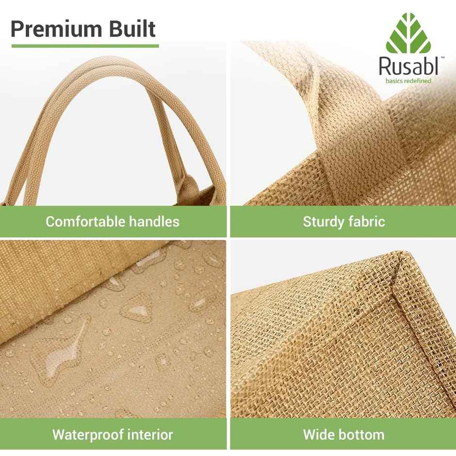 Rusabl Jute Bag for Lunch Box, Shopping, Gifting, Eco-friendly, Waterproof lining - Beige