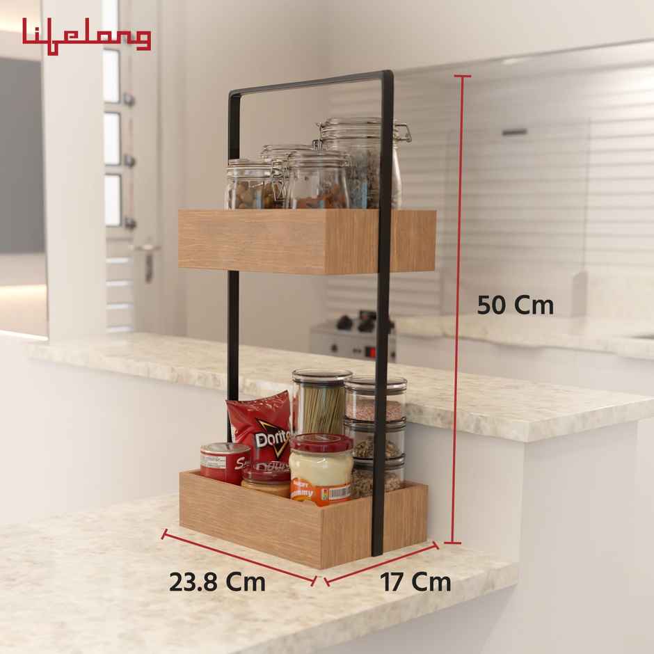 Lifelong Bathroom Organiser | Makeup Bamboo Stand | Countertop Rack | 2-Tier | Water-Resistant
