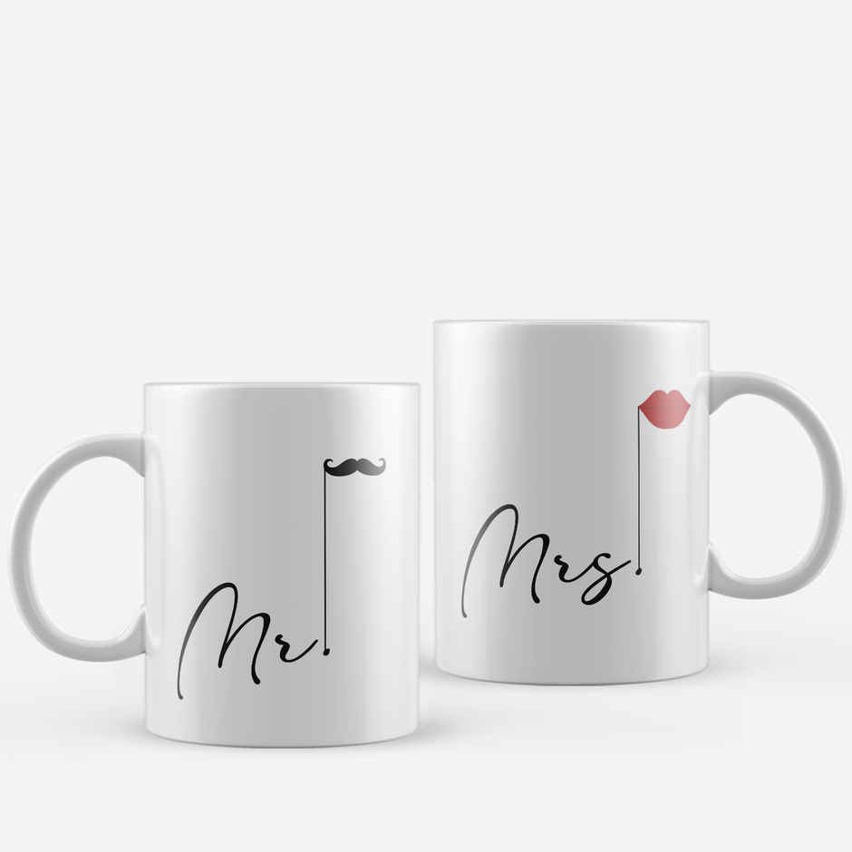 Mrs and Mr Ceramic Tea Coffee Mug Set | Cute Couple Mugs Valentine Gift | EcraftIndia