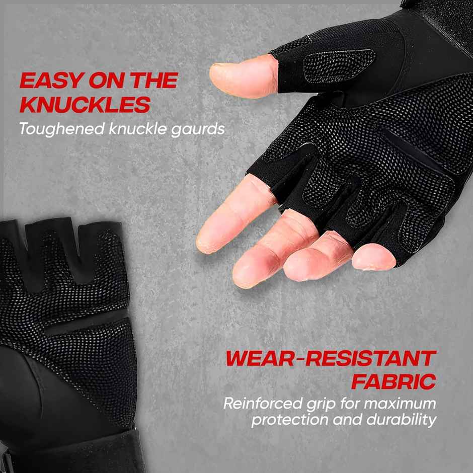 AutoGuys HF|1 Half|Finger Bike Riding Gloves Knuckle Armour Hand Gloves Washable | Size | XL, Black