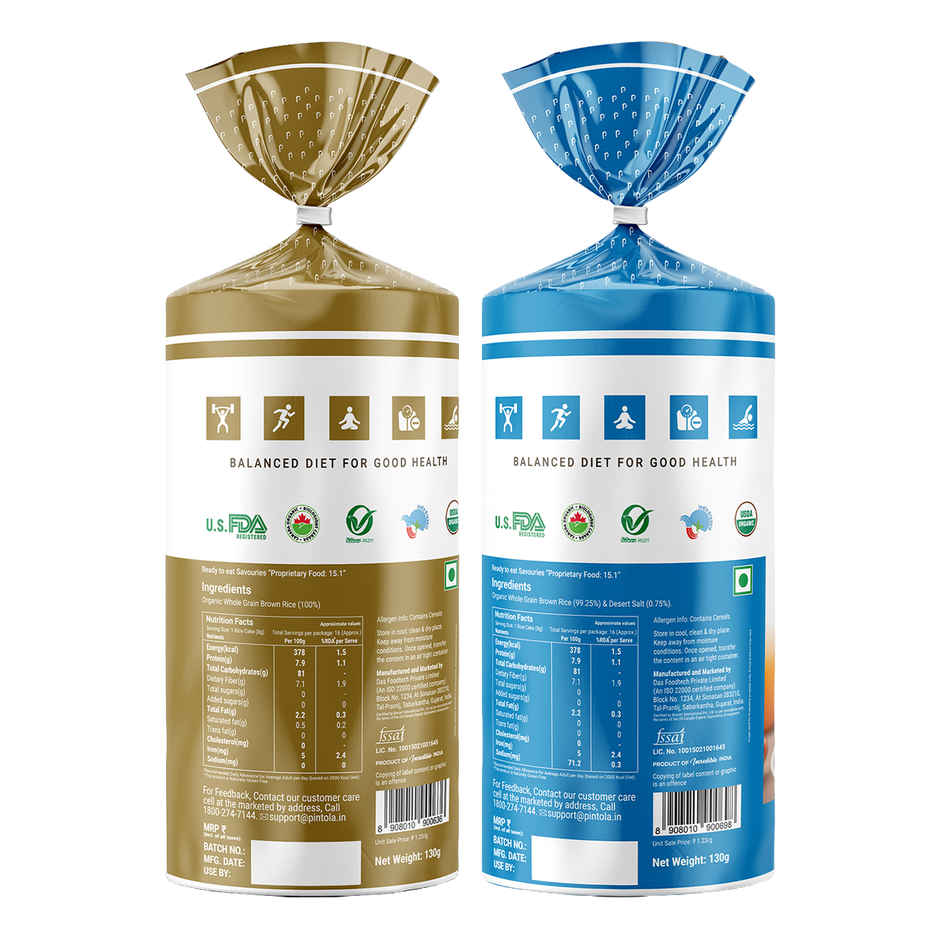 Pintola Organic Wholegrain Brown Rice Cakes Combo Pack | All Natural | Unsalted And Lightly Salted