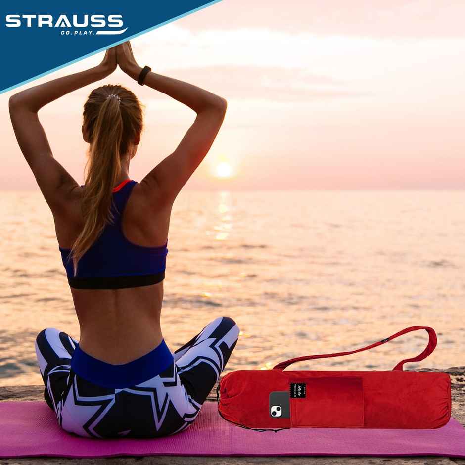 Strauss Velvet Yoga Mat Bag with Shoulder Strap, (Red)