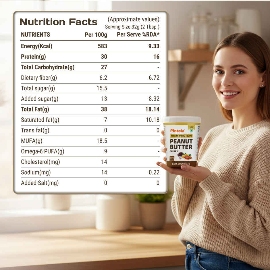 Pintola High Protein Dark Chocolate Peanut Butter (Crispy) 30G Protein, Whey Protein