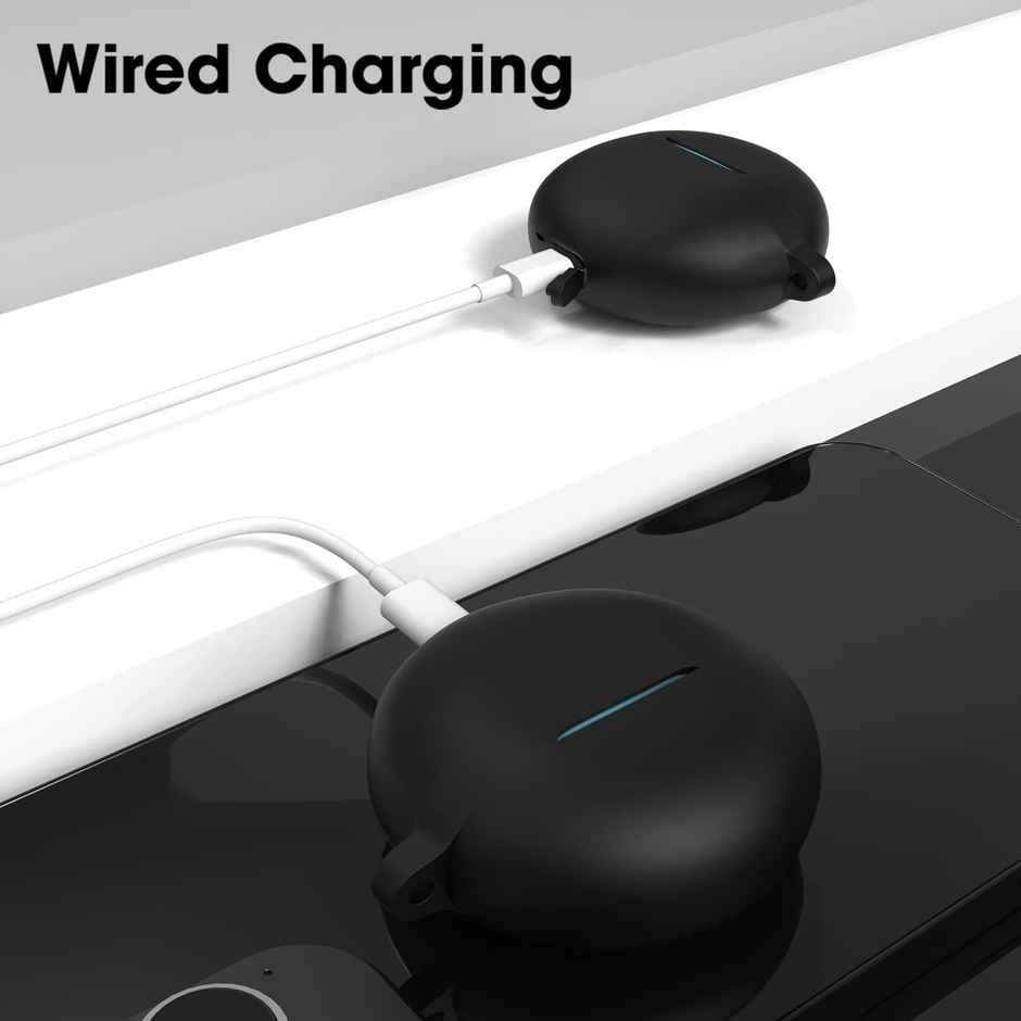 Sounce Silicone Case Cover for Oppo Enco Buds 2 | Shockproof | Non-Slip Grip With Carabiner | Black