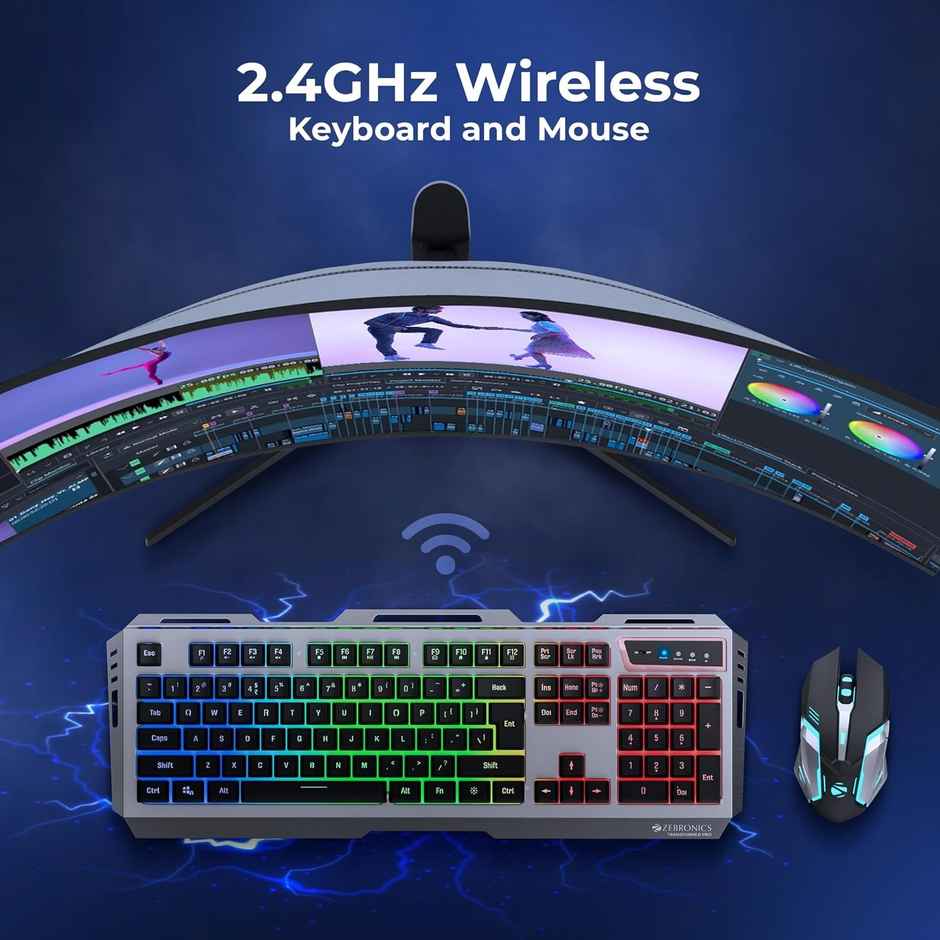Zebronics Transformer Gaming Keyboard and Mouse Combo,Braided Cable,Durable Al body,Multimedia keys and Gaming Mouse with 6 Buttons, Multi-Color LED Lights, High-Resolution Sensor with 3200 DPI - Black
