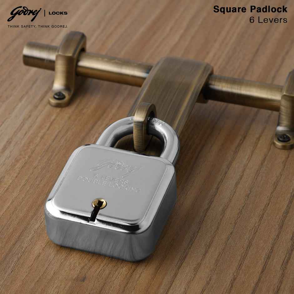 Godrej Locks I Square 6 levers 50 mm 4 Key Padlock for Main Door Corrosion Resistant Shackle Silver
