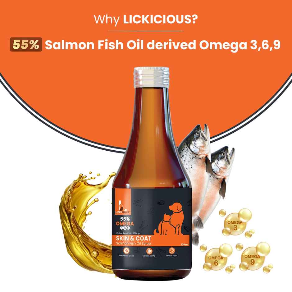 LICKICIOUS Omega 3 6 9 Salmon Oil - Skin & Coat Cat & Dog Supplement Syrup