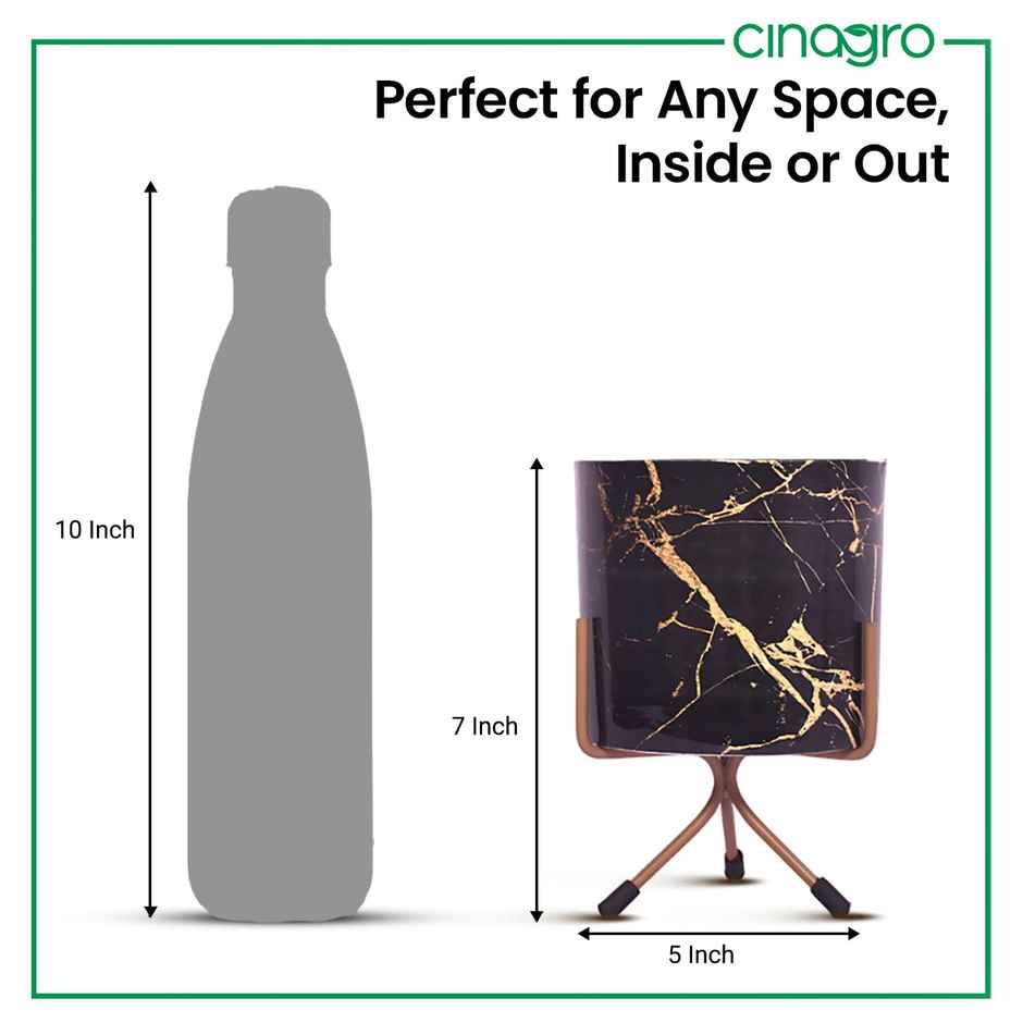 Cinagro Metal Flower Vase Planter Pot - Marble Mirage Black| Suitable for Home Decor & Garden