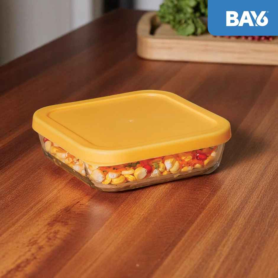 BAY6 Premium Imported Borosilicate Glass Container with Lid - 610 ml - Yellow