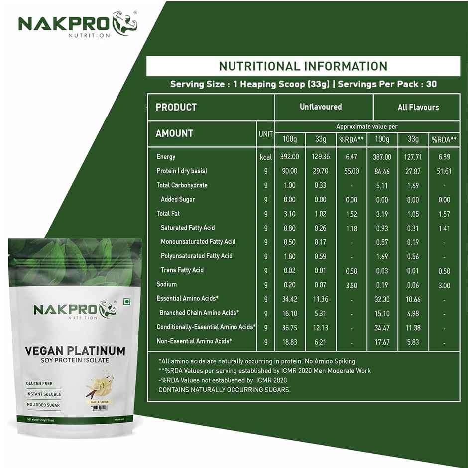 Nakpro 100% Soy Protein Isolate Vanilla - 25.3G Protein 4.6G Bcaa