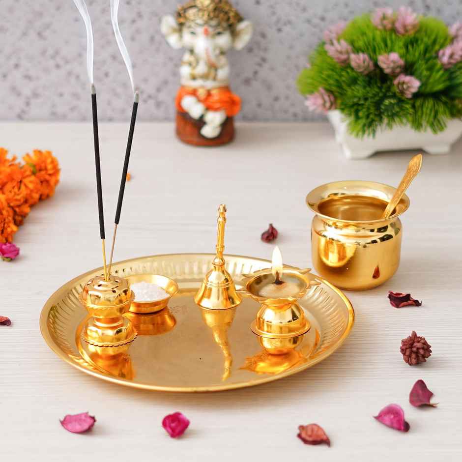 Handcrafted Decorative Golden Puja Thali | Ecraftindia