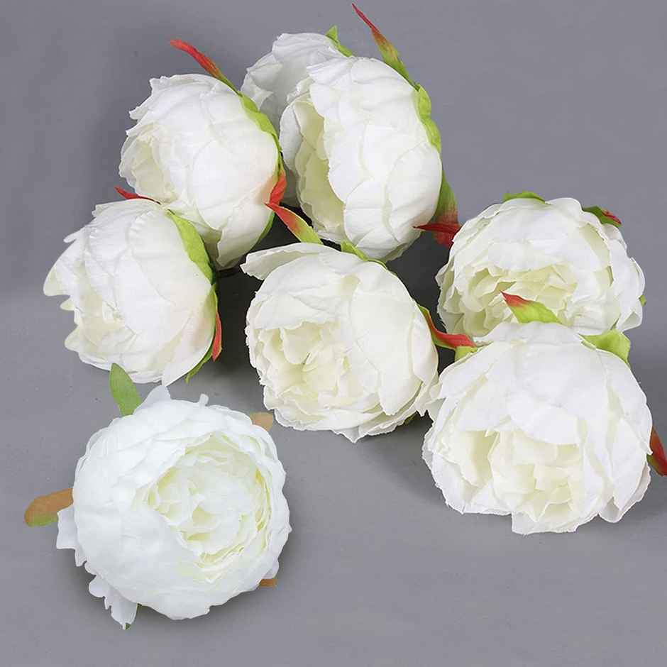 Well Art Gallery Artificial Peony Flower Flower For Decoration (White) (Pack Of 6)