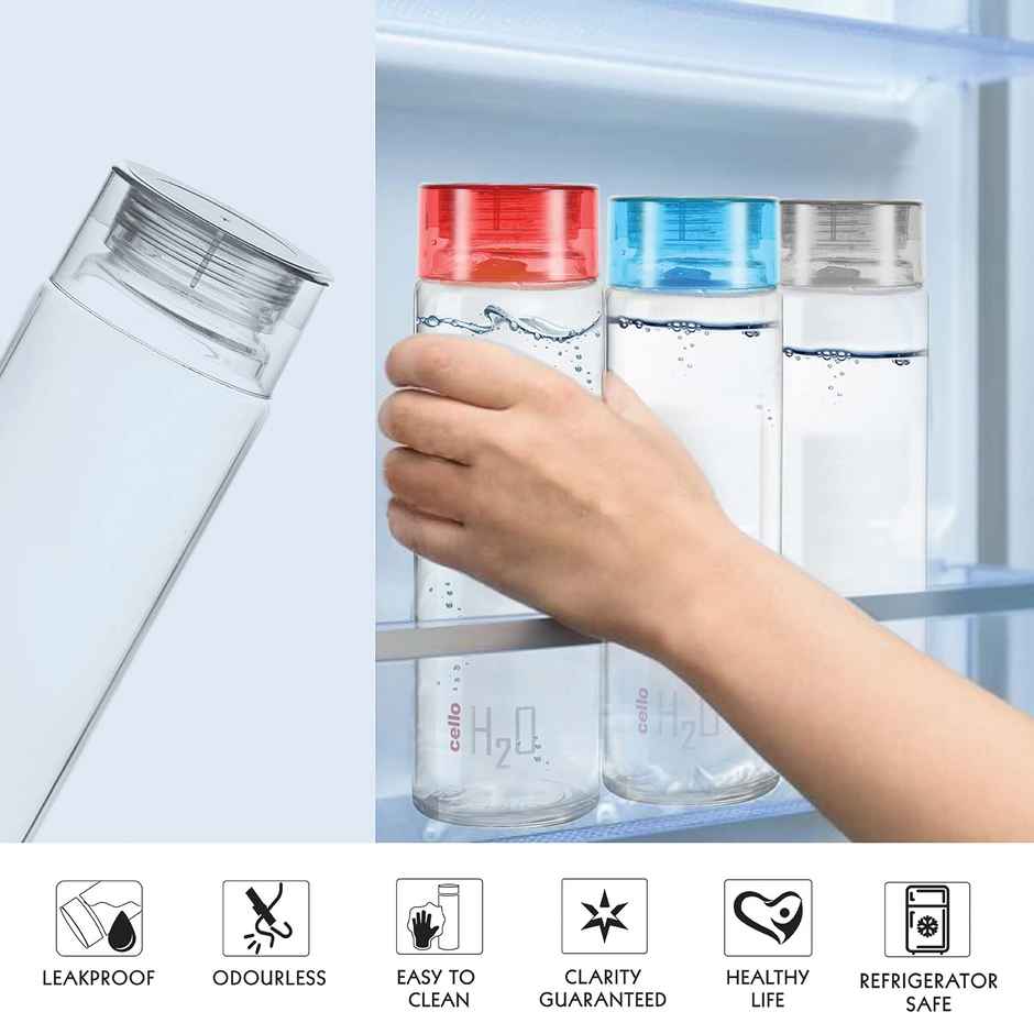 Cello Glass H2O Fridge Water Bottle with Plastic Cap | Blue | 920 ml